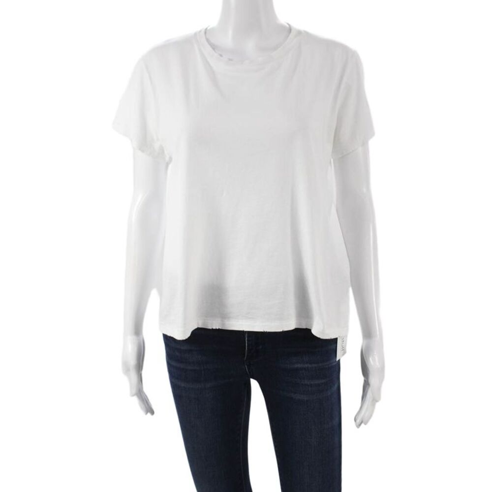 Leallo Womens Basic White Cotton Short Sleeve T-Shirt Round Neck Size S